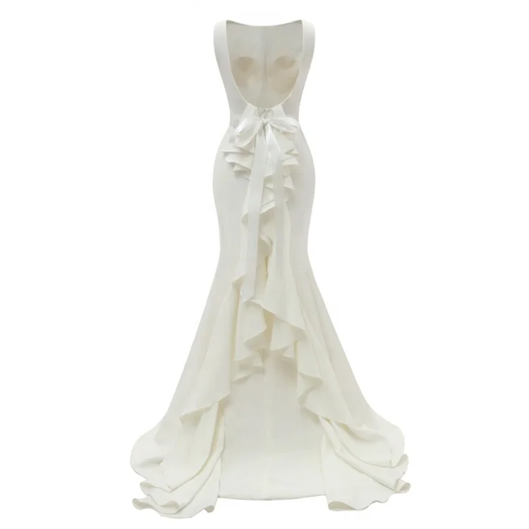 satin ruffle wedding dress