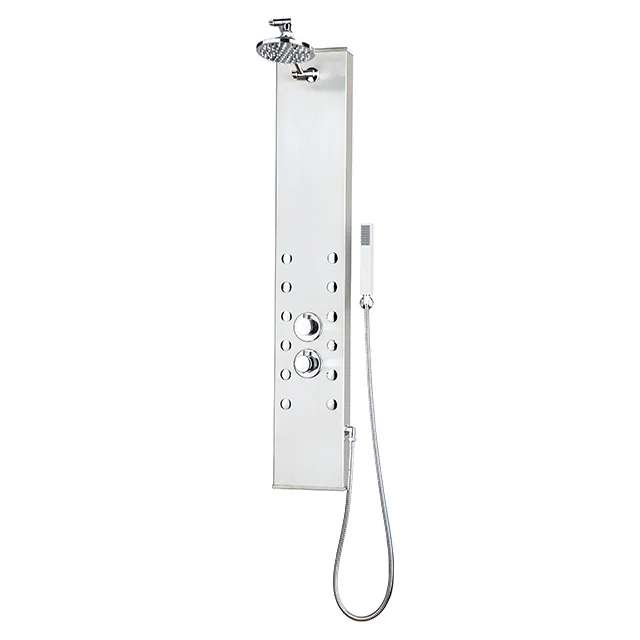 stainless steel shower panel bathroom silver shower column Massage jets Tower 4 function thermostatic shower faucet