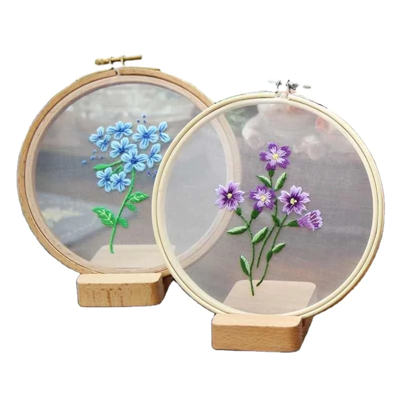 Mesh&Bamboo Embroidery Kit 1PC European Style Mesh DIY Embroidery Flower Painting Cross Stitch Kit Beginner Material Kits