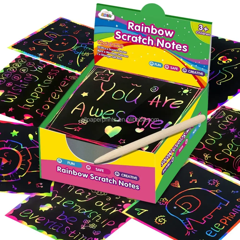 SUTENG Rainbow Scratch Mini Art Notes - 100 Magic Scratch Note Off