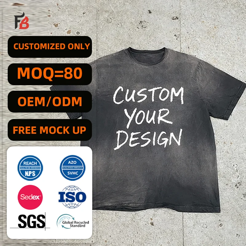 Manufacture Custom Vintage Summer Oversized Boxy Cropped Drop Shoulder Acid Washed t Shirt Men