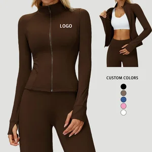 Women's Workout Jacket Lightweight Zip up Yoga Jacket Cropped Athletic Slim Fit Gym Tops Sports Jacket