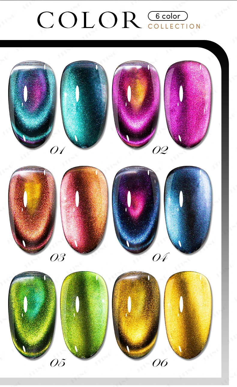 Jting Newest Unique Effect Double Light Cat Eye Gel Polish 6color