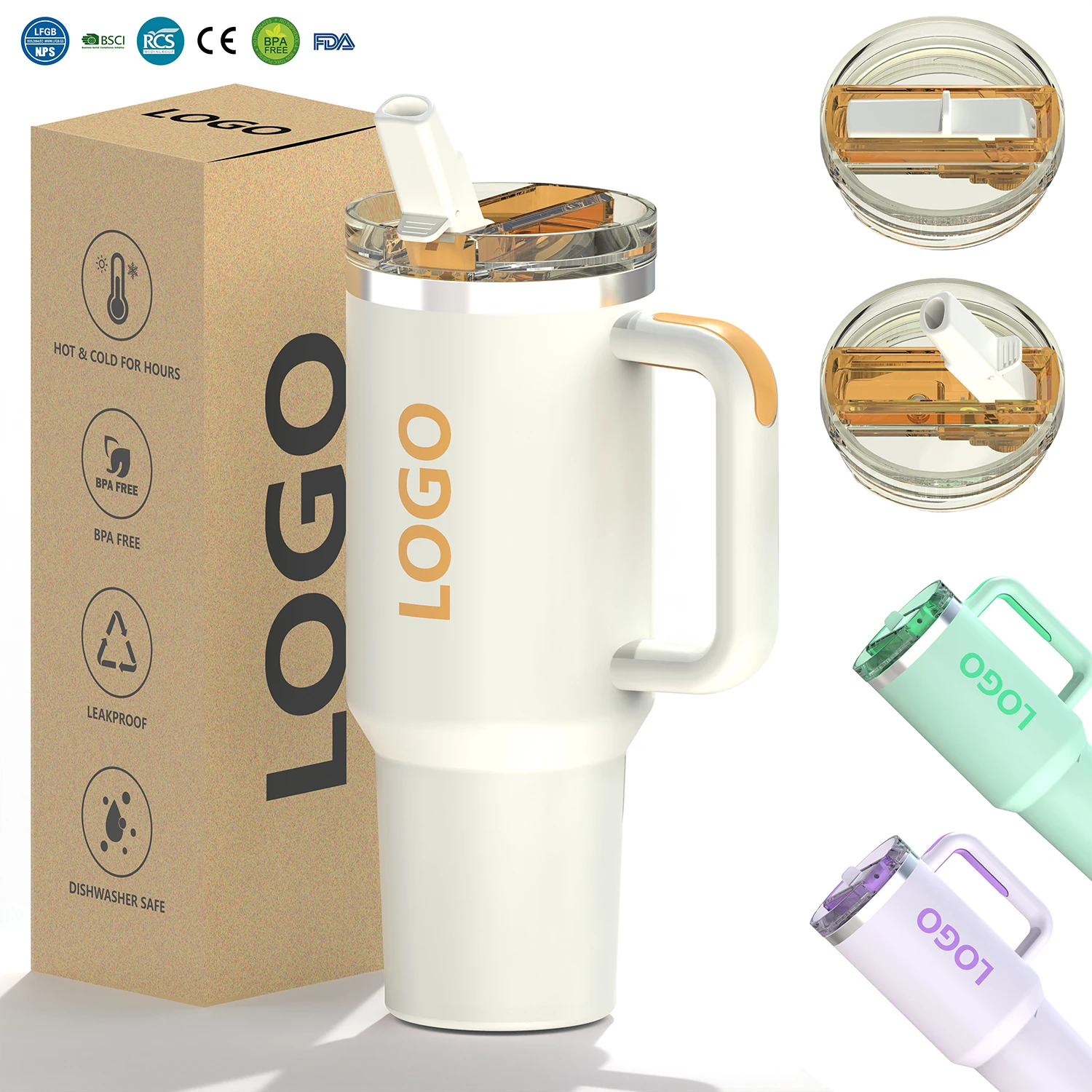 Factory Price Custom 40 oz Tumbler Insulated Reusable Stainless Steel Double Wall Travel Tumbler Bottle with Handle Straw Lid supplier