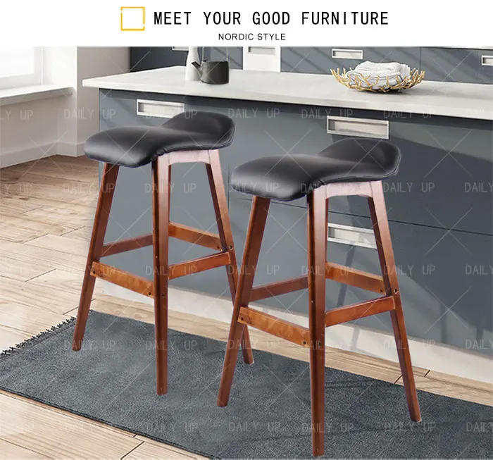 Wholesale High Bar Stool Nordic Wooden Chair With Footrest PU Leather And Fabric Square Stool For Kitchen Dining And Counter