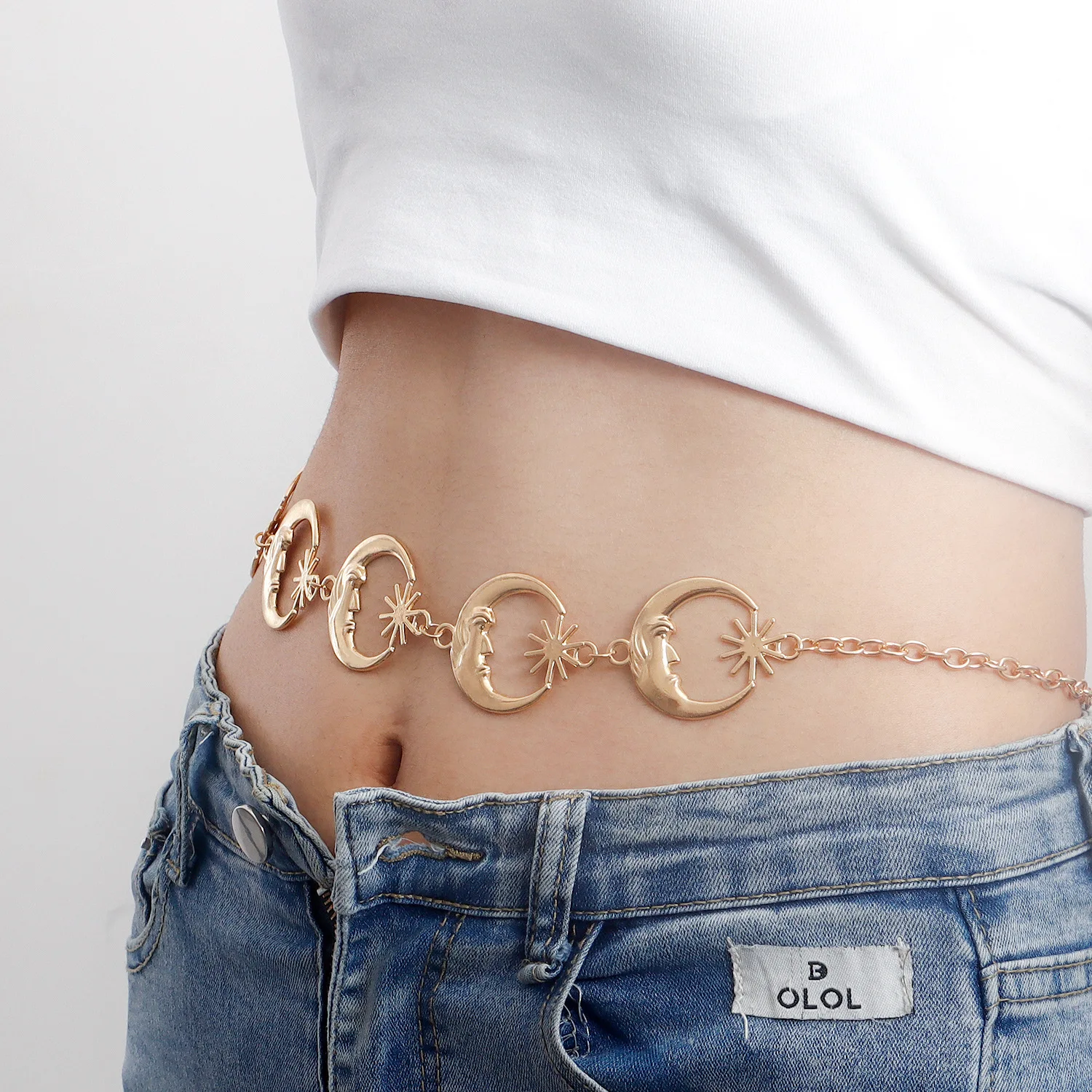 7474 O-ring Chain Belts Waist Belt Links For Women Metal Link Gift Gold Hpmjz Chain Belt for Women Metal Waist Chain Chunky Belly  main image 2