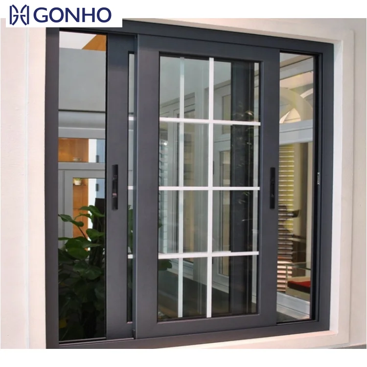 French Sliding Window Design Tempered Glass 3 Panel Sliding Window Color Blue Glass Balcony Sliding Windows With Grill