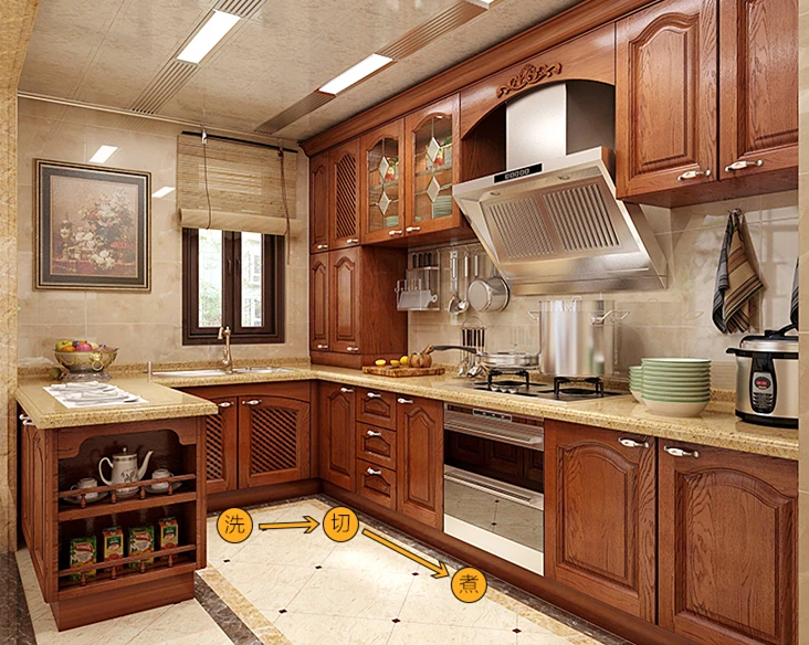 American Style Kitchen Cabinet Set Shaker Door Custom Made Solid Wood