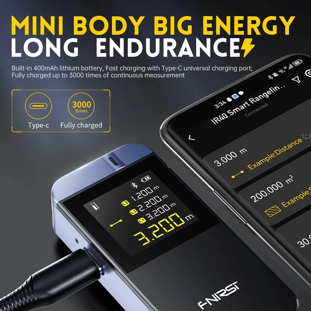 Fnirsi Ir40 Smart Laser Rangefinder Digital Distance Meter Metro Laser Digital Accurate App to Draw 40m Laser Tape Measure
