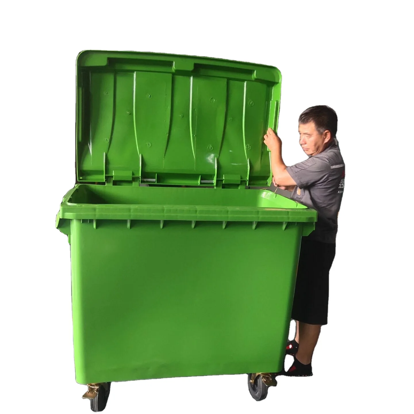 660L outdoor plastic trash bin waste container with wheels