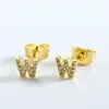 w-english letter stud earrings