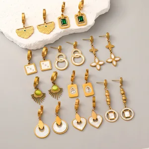 MW Trendy Waterproof 18k Gold Plated Stainless Steel Earrings Geometric Natural Stone Heart Sector Drop Earrings Wholesale
