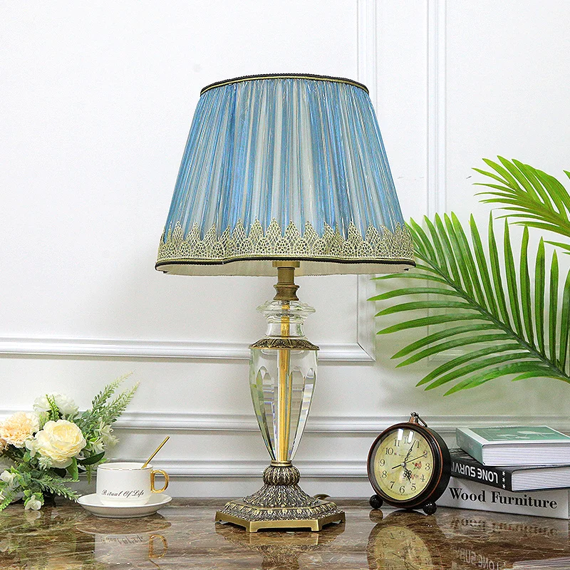 Meerosee Luces Dde Hiunday Verna Crystal Lamp Post Copper Brass Base Table Lamp Plum Lamp Shade Desk Lighting MD87692