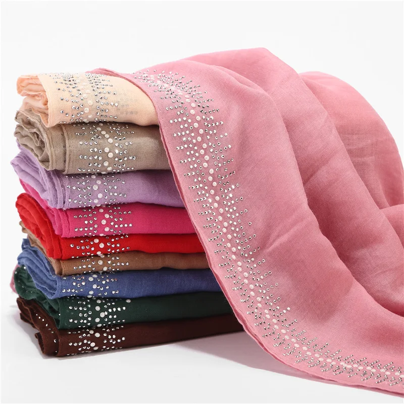 Malaysia Plain Color Shawl Scarf Point Drill Cotton Hijabs