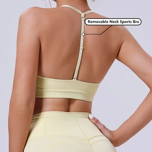 Women's Open Back Fitness Yoga Sports Bra for Women Adjustable Straps Halter Neck Workout Bra High Elastic Fitness Top