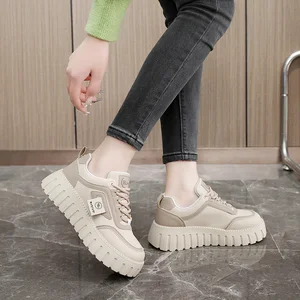 XQ232 New  Thick-soled Women's Shoes Casual Heightening Board Shoes Korean Version Round Head Women's Shoes