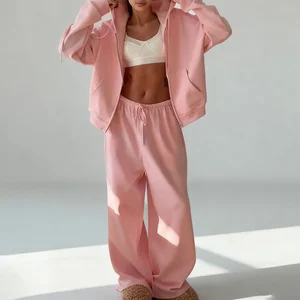 Custom High Quality Manufacturers Casual Autumn Winter Wear 2 Piece Zip up Hoodie Set Women's Blank Sweatpants Set