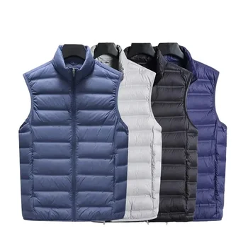 Custom Logo Men's Outdoor Padded Padded Tank Top Stand Collar Zipper Pocket Winter Jacket Black Quilted Puffer Fish Men's Vest