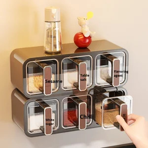 Wall-Mounted Plastic Spice Box for Home Kitchen Seasoning Storage Sealed Condiment Salt Jar with Plastic Lid