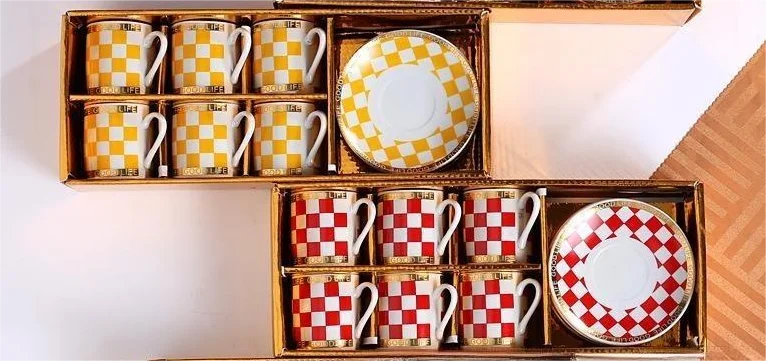High Quality Arabia Golden Color Ceramic Coffee Cup and Saucer Turkish Ethiopian 12pcs Tea Set