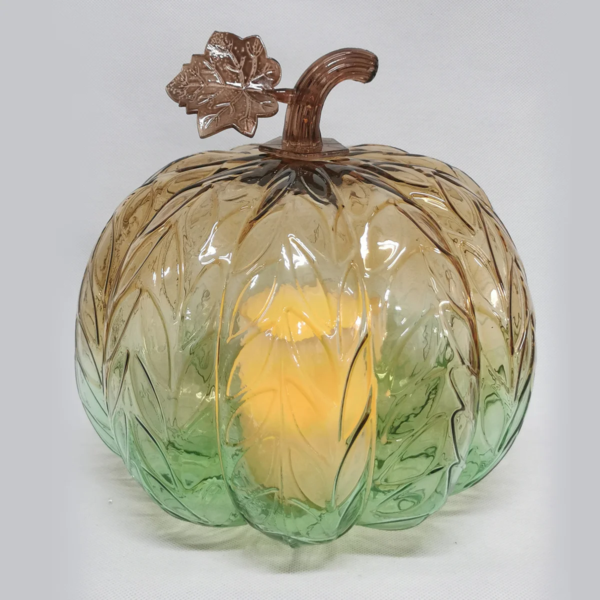 Wholesale artificial lighted glass halloween home table decoration ideas indoor pumpkin candle cloche led ornaments factory