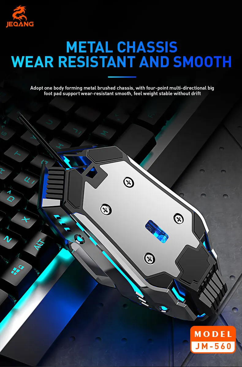 JEQANG JM-560 Wired USB Optical Backlit Ergonomic 7D Gaming Mouse Sliver Color for Computer Laptops in Stock