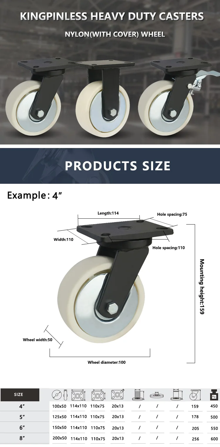 Nylon Wheel Kingpinless Shock Absorption Heavy Duty Caster Wheel Top