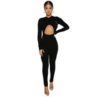 1 Trending 2021 Solid Color Casual Sexy Hollow Out Long Sleeve Women 1 Piece Corset Jumpsuit With Corset Jumpsuit Women