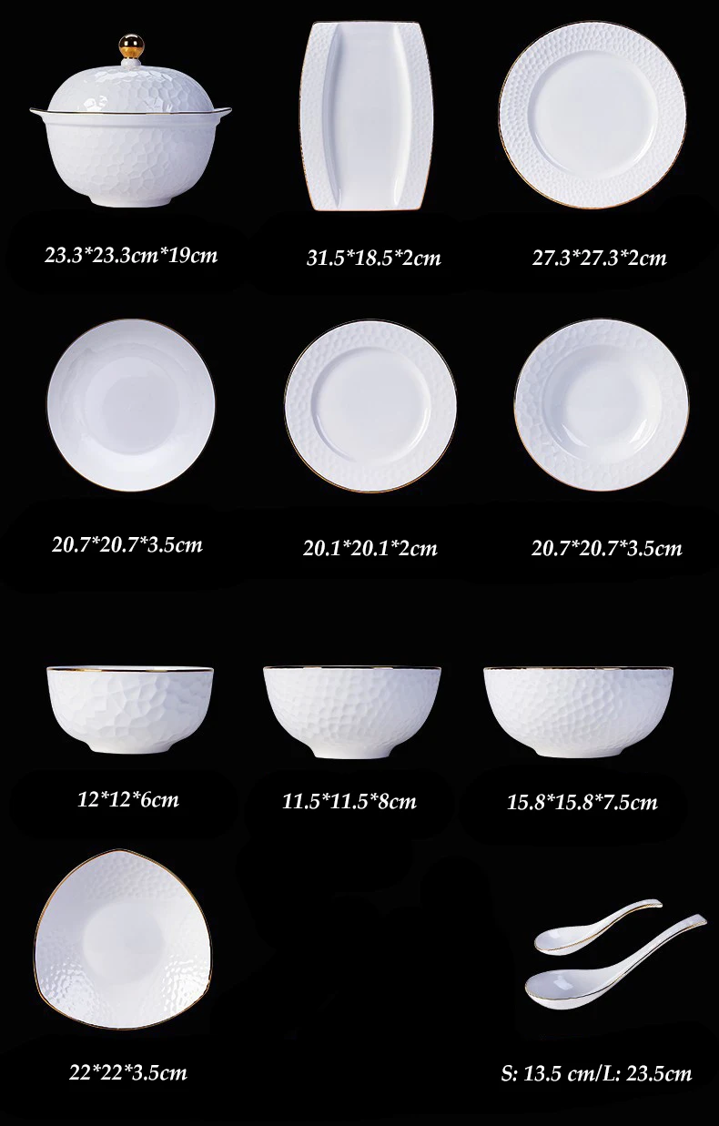 Tivray Luxury Food Grade Bone China Embossed Tableware Plates Set