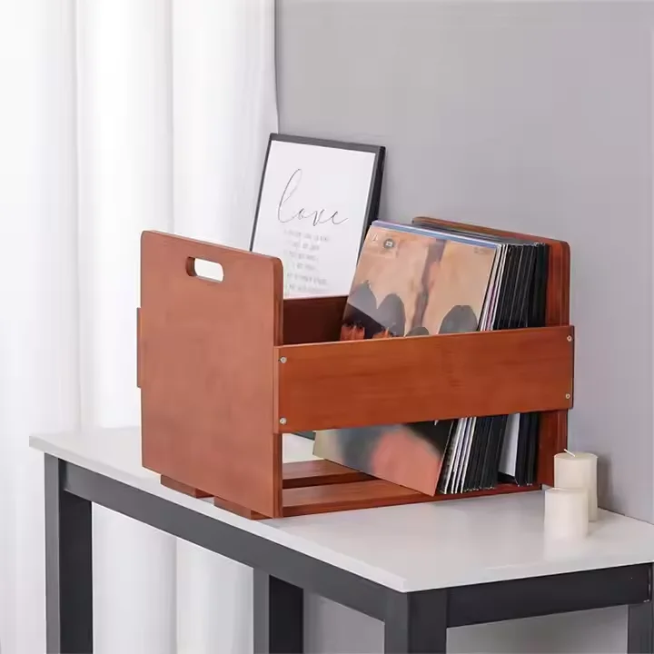 Bamboo Record Storage Crate Vinyl Storage Organizer  Vinyl Record Rack Wooden Storage Crate