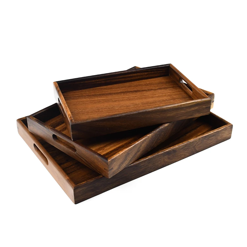 WDF unique kitchen trays set food wood valet trays serving platter party extra large acacia wood serving tray with handles factory