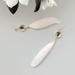 Favourable Price Trendy 18K Gold Plated Feather Neat Stainless Steel Drop Earrings