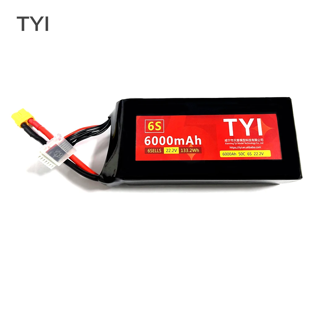 TYI 6S 6000mAh 22.2V 50C 6S1P Rechargeable Lipo Battery Long Range RC FPV Drones Accessories