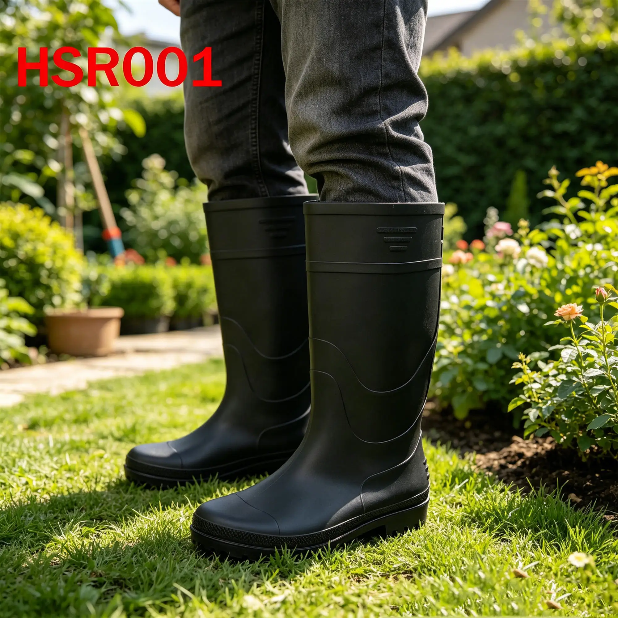 ZYF,Sewage Treatment All-Weather Ready Water Proof Rain Boots Gardening Pruning Integral Molding PVC Black Garden Boots HSR001