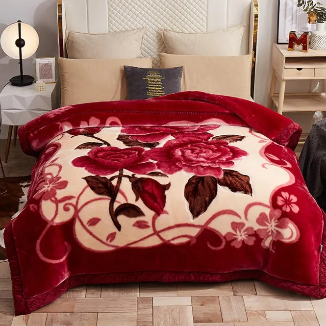 King Size Korean Fleece Double Layer Floral Mink Cloudy Plush Soft ...