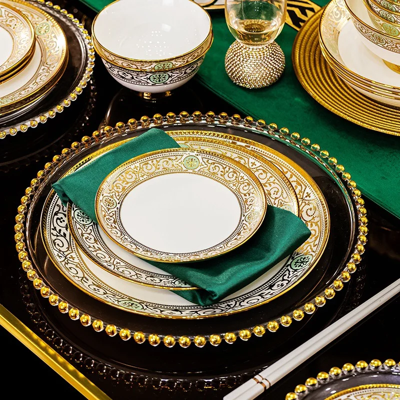 Luxury Gold Rim Bone China Dinnerware Set - Elegant Ceramic Dishware ...