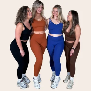 Special Offer for Best Seller Plus Size Fitness Crop Top High Waist Yoga Pants Set No Front Line Workout Active Wear Set