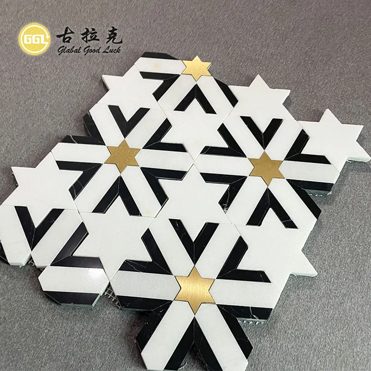 Star Shape Marble Mosaic Inlay With Star Brass Waterjet Mosaic Tile factory