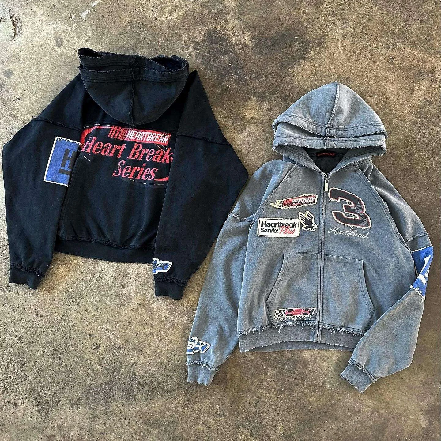 High Quality Wholesale Autumn Custom Printed Zip up Distressing Embroidery Acid Wash Double Hood French Terry Hoodie for Men