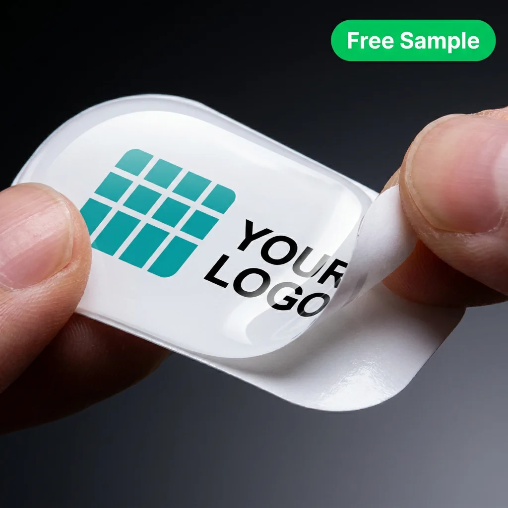 Custom Peelable Epoxy Dome Stickers | Domed Resin Rounded Rectangle Decals with White Base for Branding