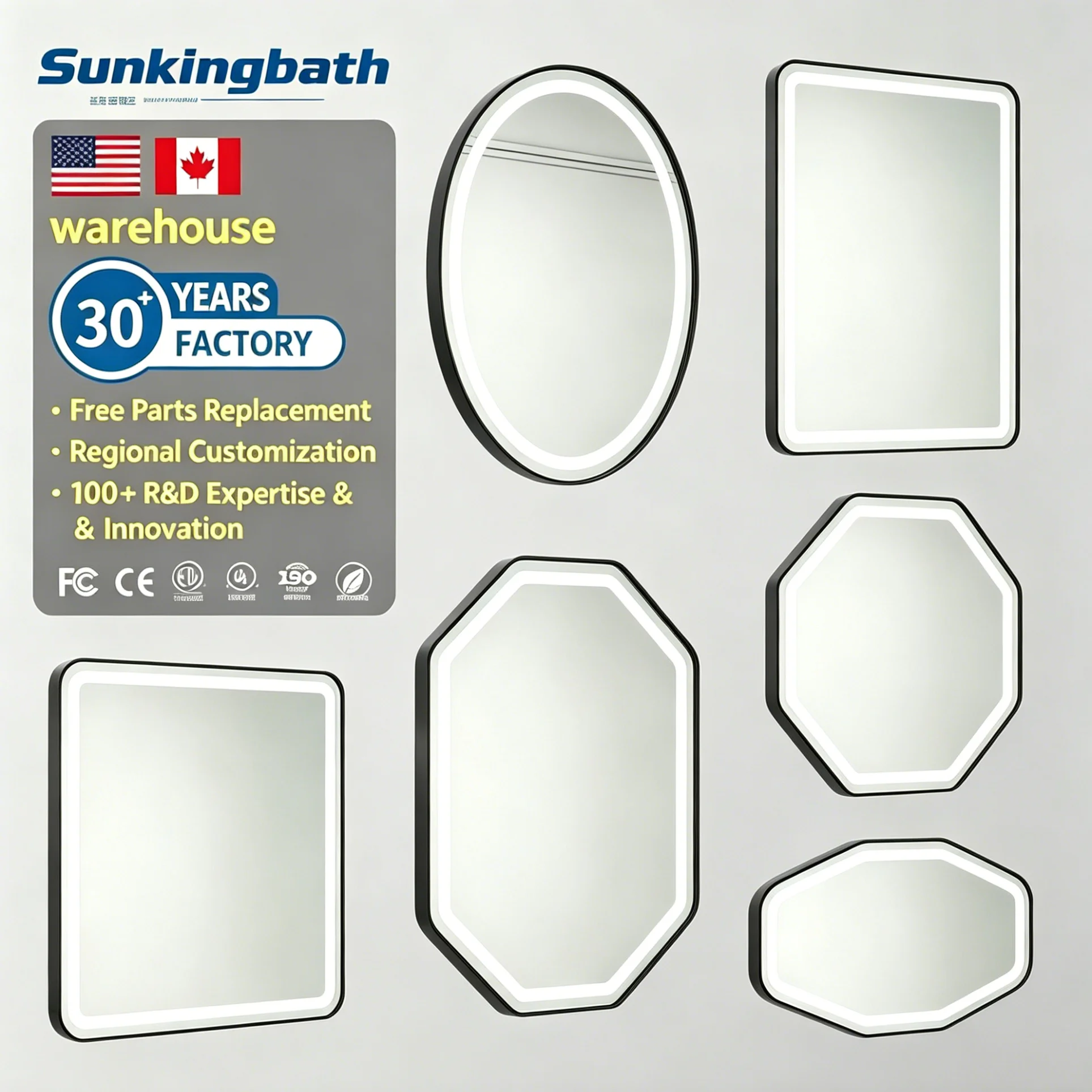 Customized Shape Led Mirror Anti-fog Espejos Inteligentes Framed Bathroom Mirror Smart Baths Mirror with Led Light for Hotel