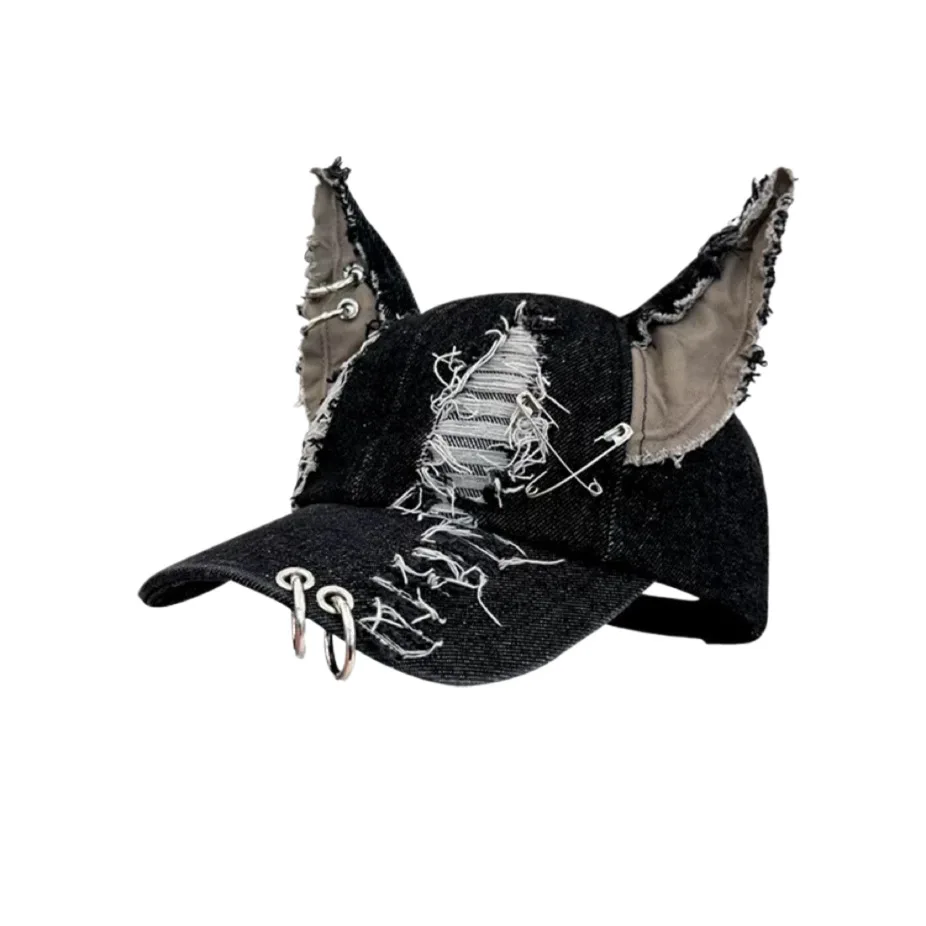 Y2K Wasteland Punk Retro Denim Baseball Cap with Rabbit Ears  display picture 1