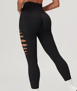 TOPKO Hollow Out Seamless Tight Yoga Pants With Peach Hips and High Waist, Outdoor Running Sports Pants for Women