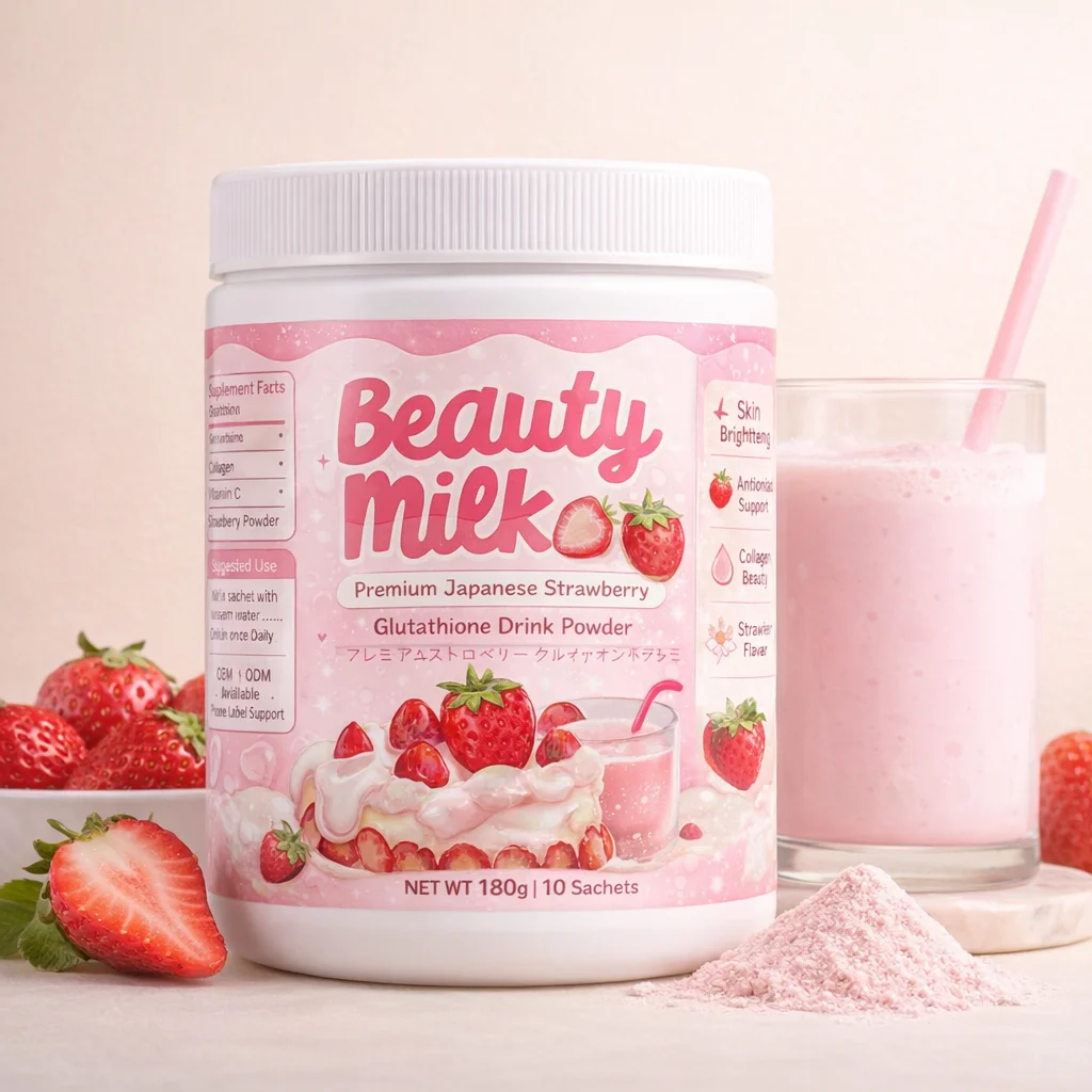 OEM Private Label Collagen Antioxidant Beauty Milk Glutathione Japanese Strawberry Powder Verified Skin Brightening Adult Women