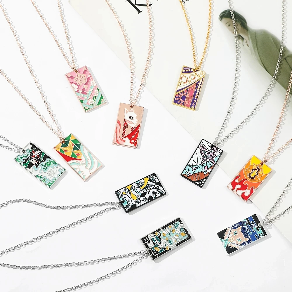 Anime Demon Slayer Enamel Metal Pattern Necklace Demon Slaying Corps Sign Tag Anime Fans Collect Souvenir Necklace Jewelry