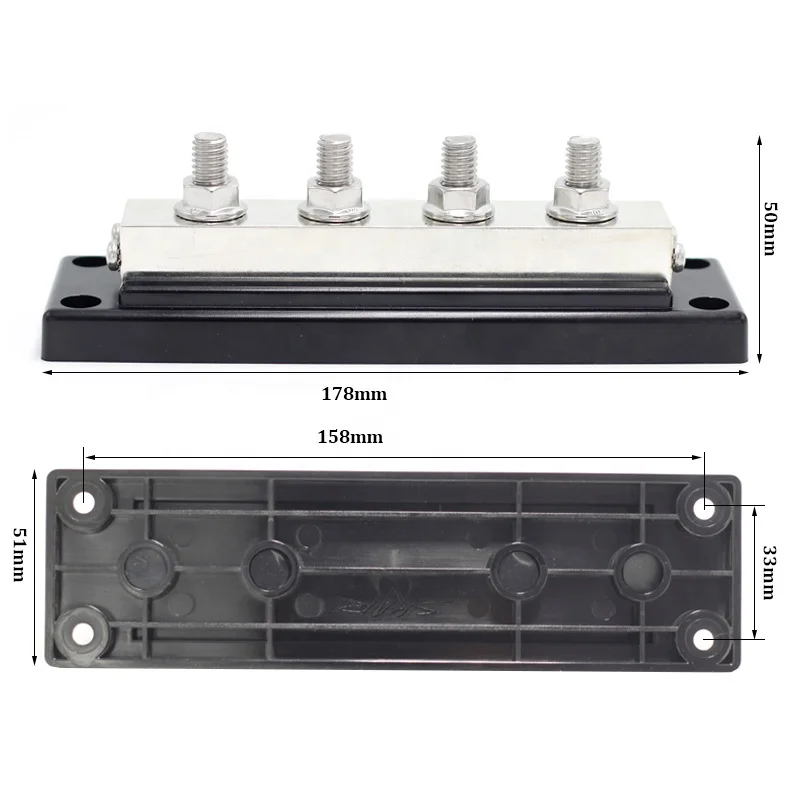 4 Way Bus Bar M8 - Heavy Duty 600A Copper PCB Terminal Block