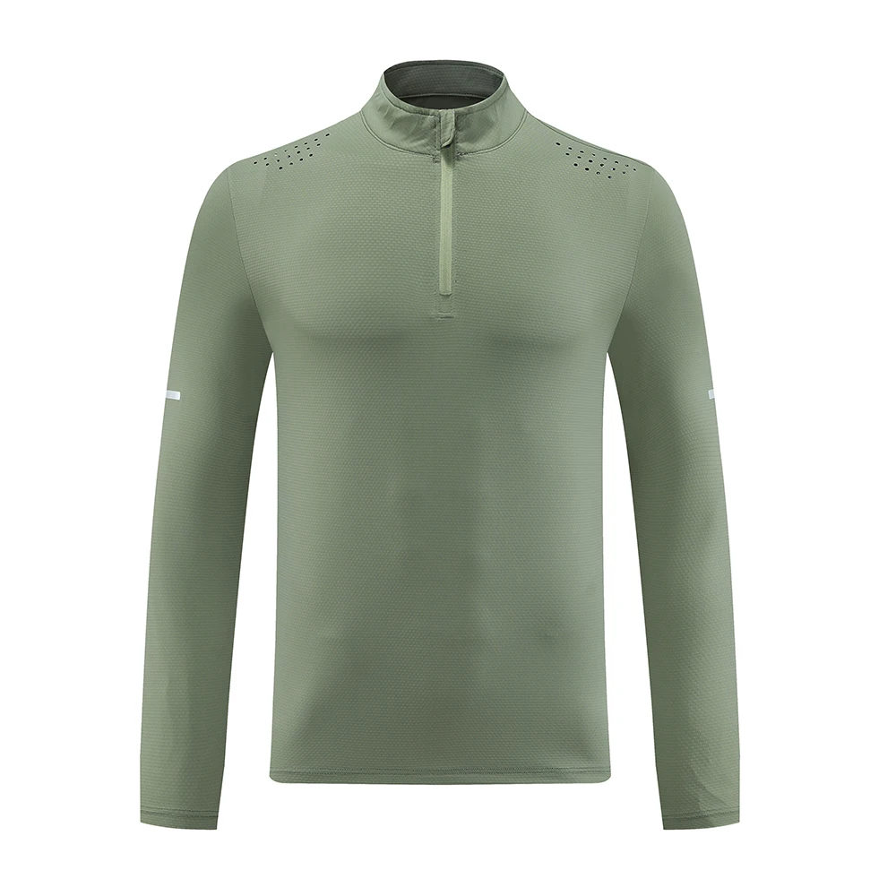 Customized Logo Polyester With Spandex Long Sleeve Half Zip Running Shirt
