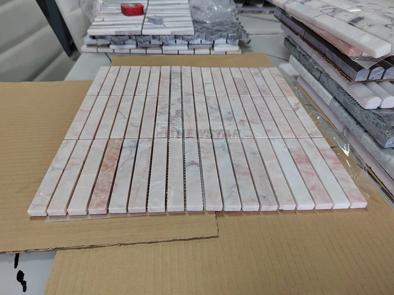 Mixed Material pink Marble Tile Kitchen Backsplash Factory Directly Sale Matte Natural Stone Curved Marble Tile Mosaic