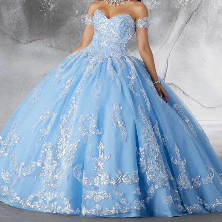 Shop Our Blue Color Wedding Dresses with a-Line Lace Appliques
