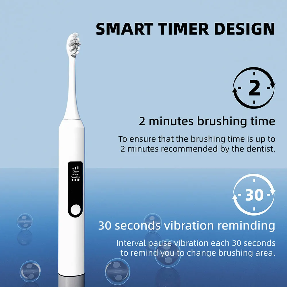 IPx7 Waterproof Smart Rechargeable 3 Level Speed Sonic Electric Toothbrush With Toothbrush Heads Set manufacture